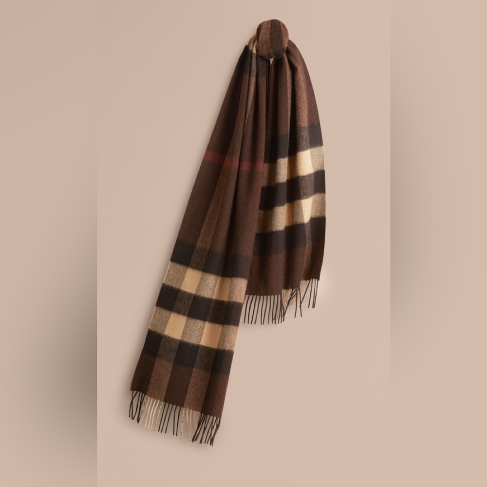 Burberry brown classic check plaid cashmere scarf